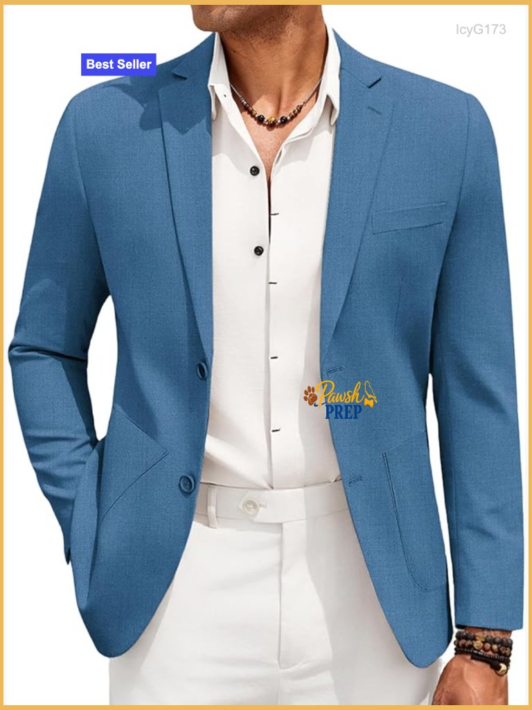 Men's Linen Blazer Jacket Lightweight Sport Coat Two Button Suit Jacket